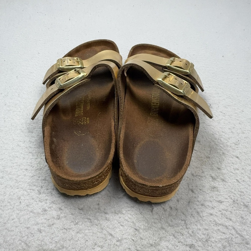 Birkenstock Arizona Shoes Womens Size 6 Gold Slide Sandals Cork Footbed Comfort - Picture 4 of 16